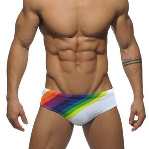 Men's Rainbow Stripes Speedo Swimwear Swim Briefs Beach Love is Love White S